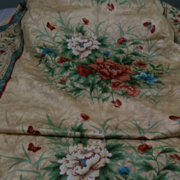 Upholstery Fabric By The Yard Tan Flowers Ann-Long Lee Dupont Stain Repellant - Picture 1 of 9